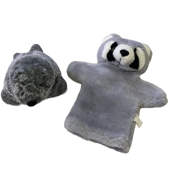 Mary Meyer Gray Plush Raccoon Hand Puppet & Seal Pup Soft Toy Set - Picture 1 of 3